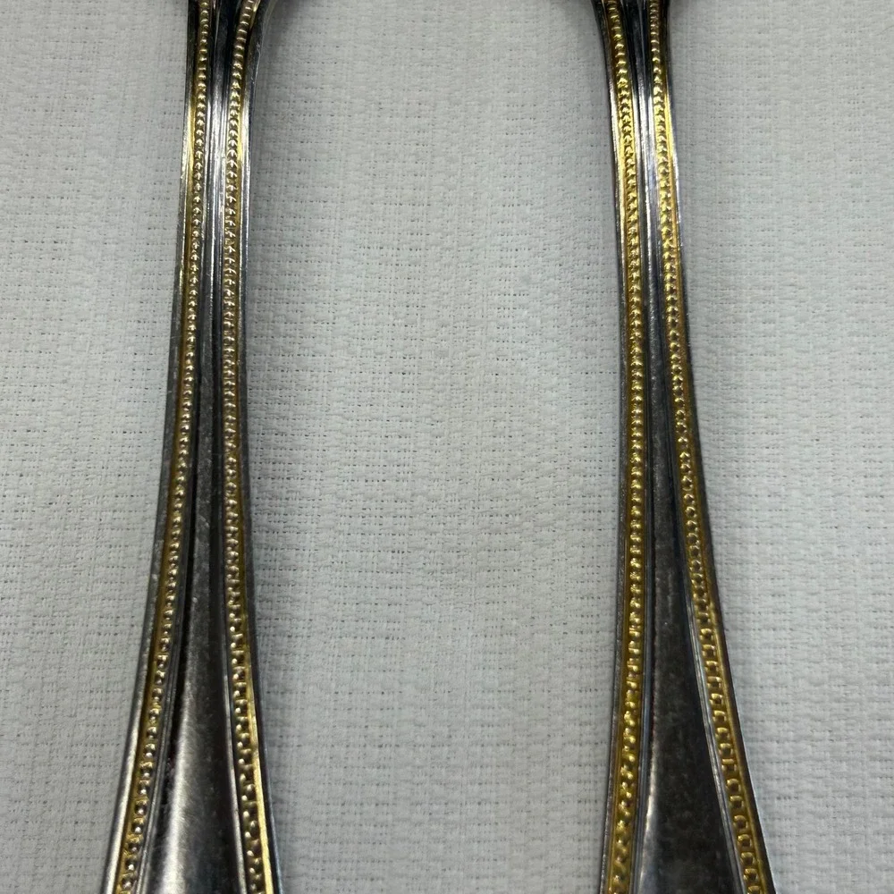 6 pc International Silver Royal Bead Gold Soup Tea Spoons Stainless Gold Trim